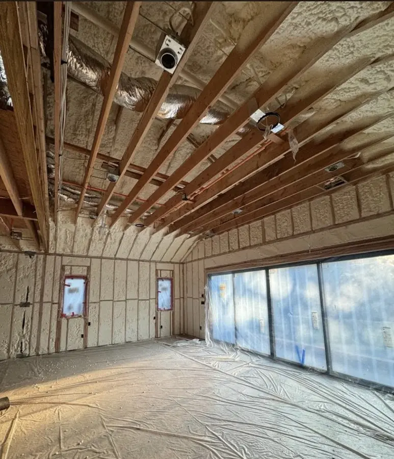 Interior walls and ceiling insulated with spray foam during new construction in Park Forest